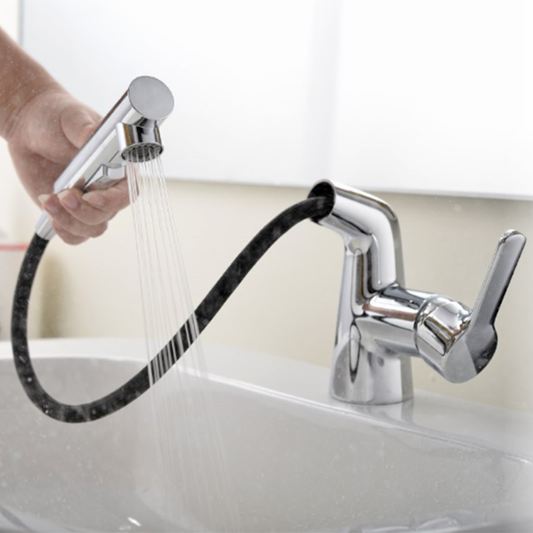 Nuovo miscelatore per lavabo monocomando Rubinetto per lavandino del bagno con acqua calda e fredda con spruzzatore estraibile