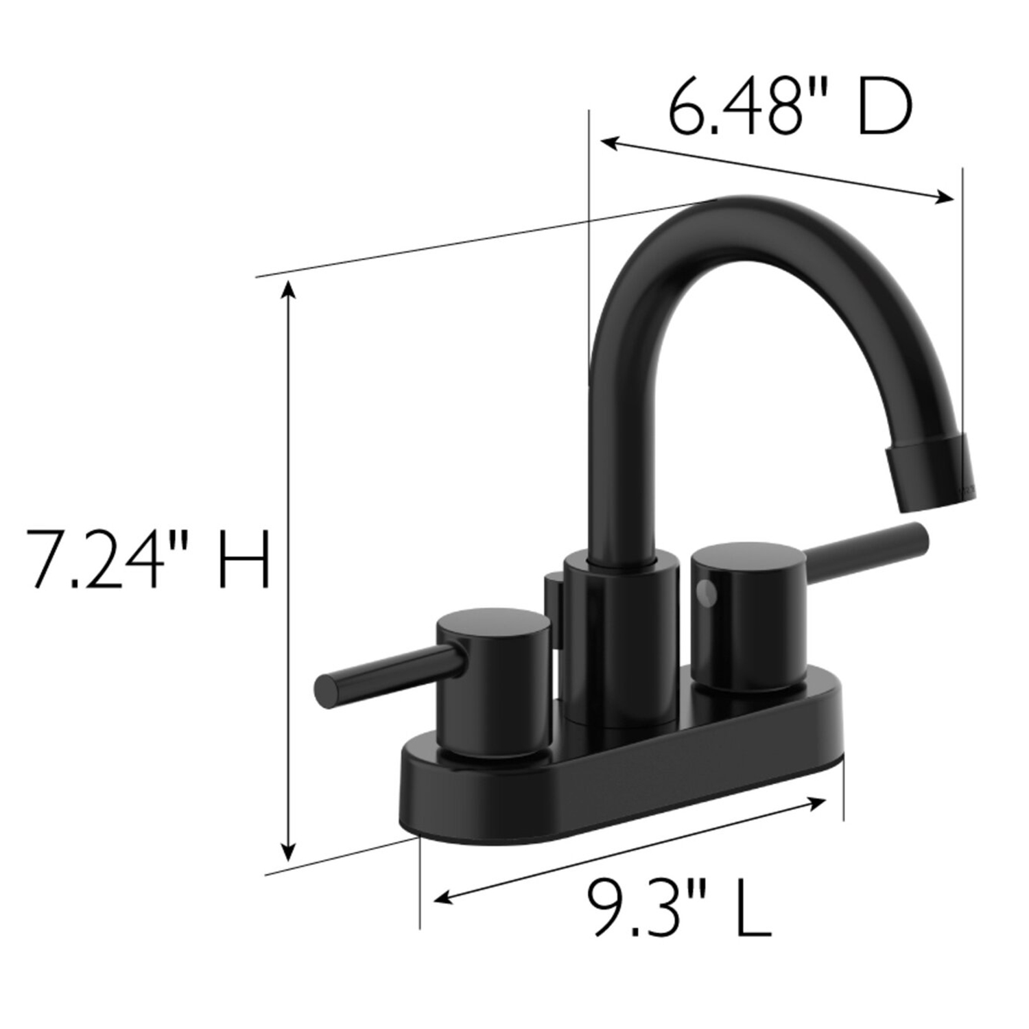 Rubinetto da bagno centrale per lavabo Aquacubic nero opaco da 4 pollici a due maniglie e due fori con accessori