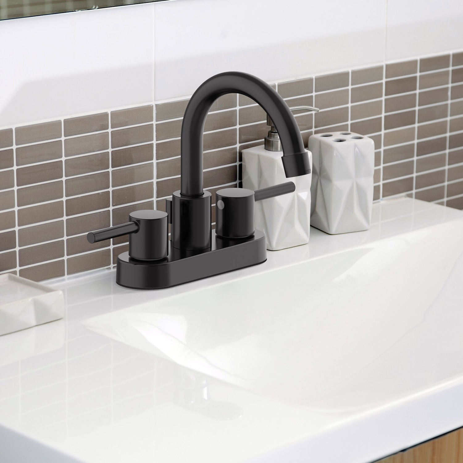 Rubinetto per lavabo da bagno diffuso Aquacubic con doppia maniglia in superficie cromata da 8 '