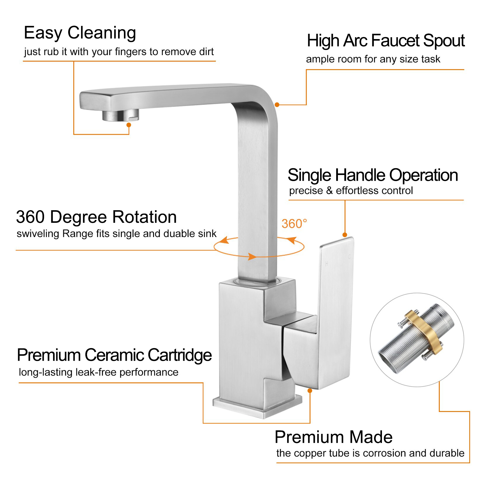 Aquacubic Rubinetto da cucina girevole girevole a 360 gradi in acciaio inossidabile ss 304 a basso prezzo