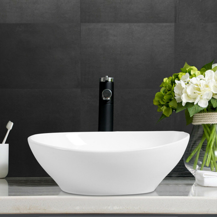 Lavandino da bagno in ceramica moderno a forma di uovo ovale bianco sopra il bancone