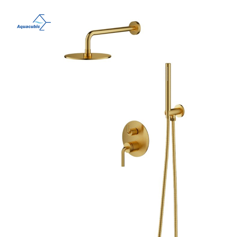 Rubinetto per lavabo a tre fori con finitura in oro spazzolato stile europeo, rubinetto con doppia maniglia, rubinetteria da bagno a tre fori in ottone