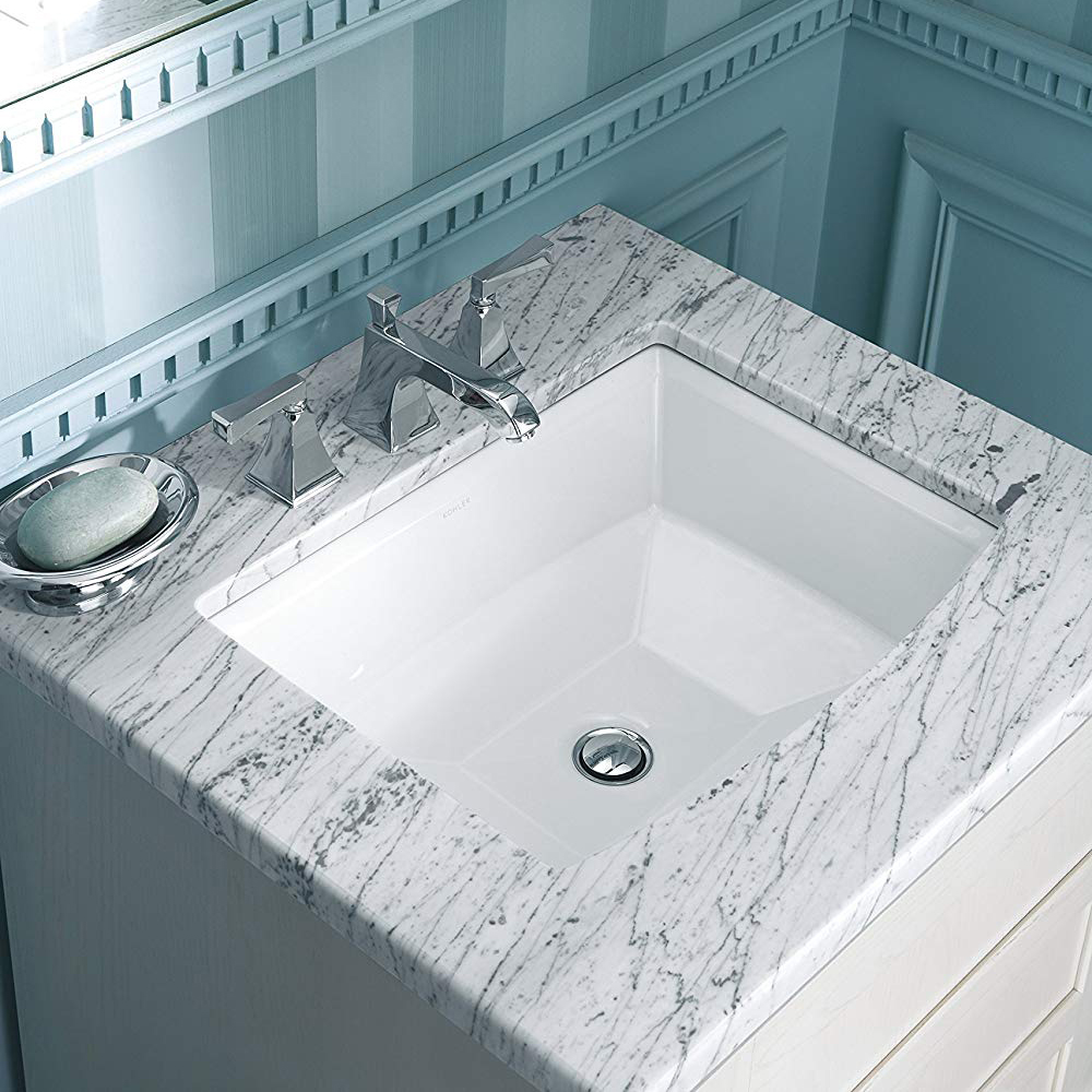 Lavandino sottopiano Aquacubic dal design moderno per la casa, bianco, rettangolare, per bagno, in ceramica, per lavaggio a mano 