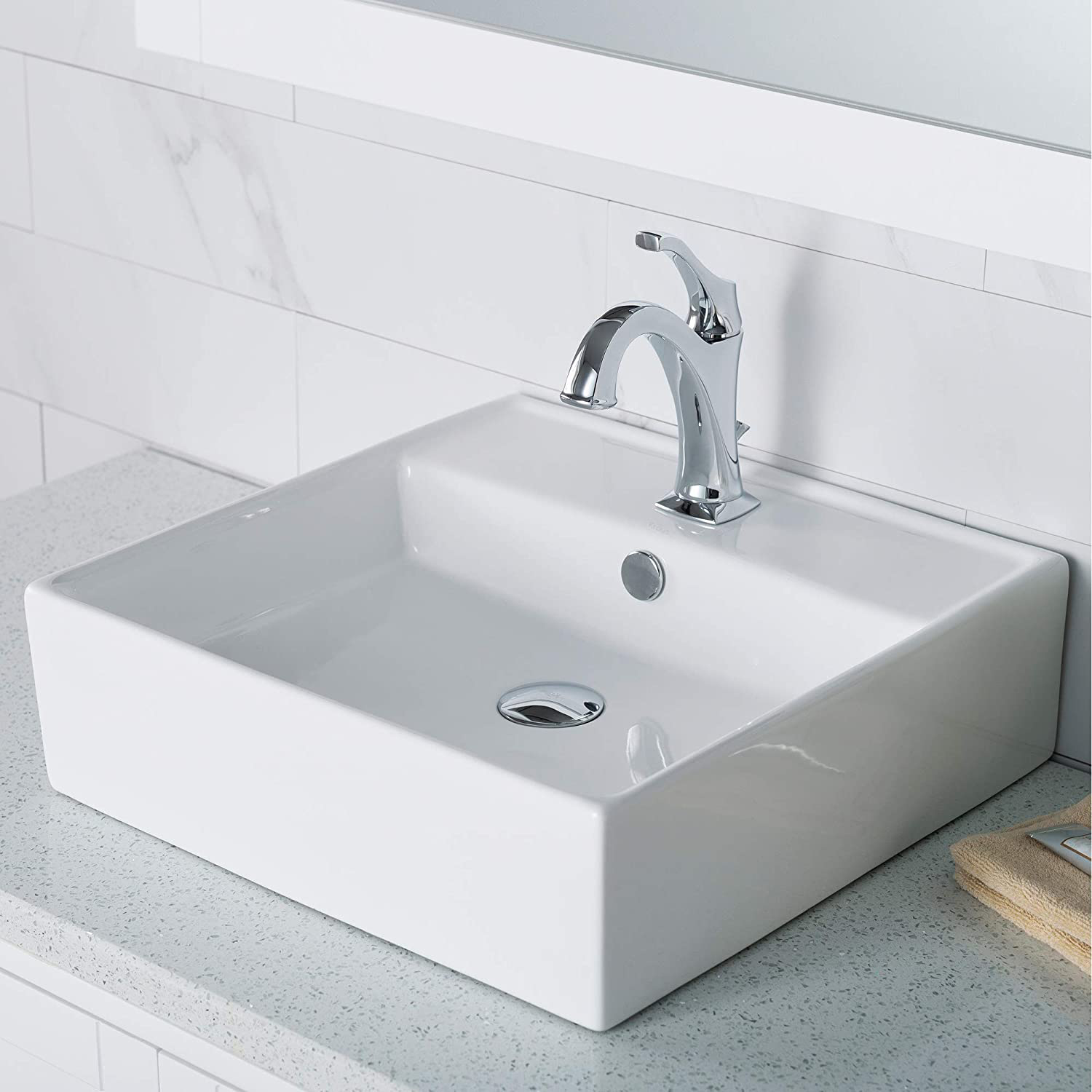 Lavandino in ceramica da appoggio quadrato con lavabo da tavolo