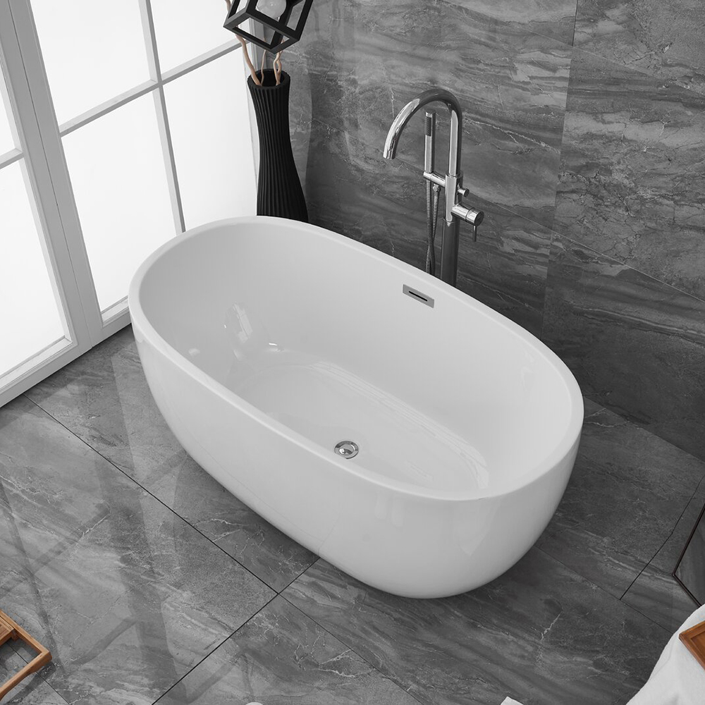 Vasca da bagno indipendente in pietra artificiale con bordo sottile in stile popolare, vasca da bagno indipendente con superficie solida acrilica per hotel