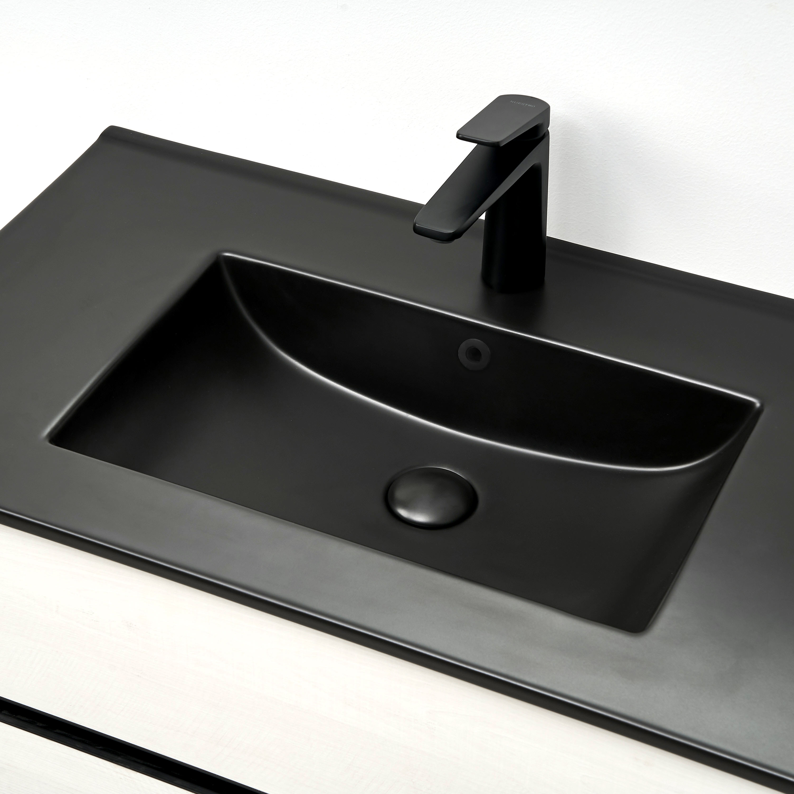 Lavandini per mobile da bagno in ceramica con piano d'appoggio in ceramica nera opaca di alta qualità