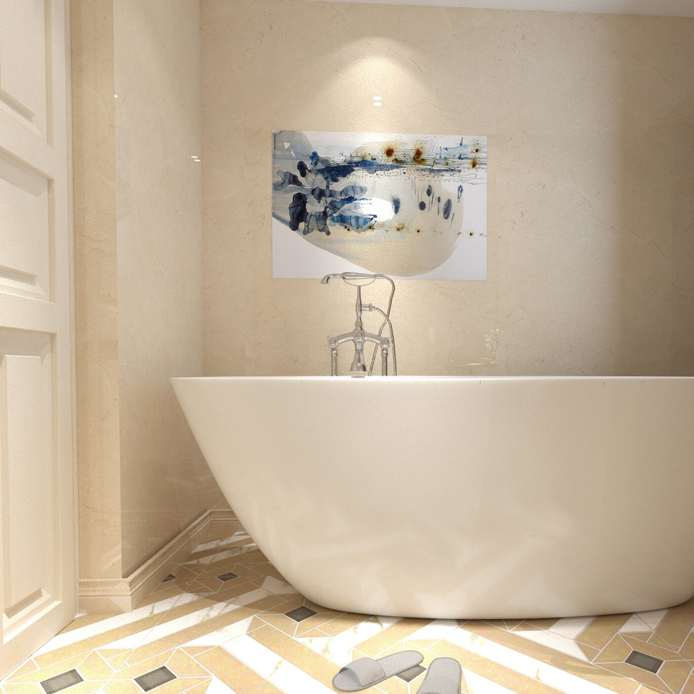 Stile di design del telefono Rubinetto per vasca da bagno con riempitivo per vasca indipendente montato a pavimento con 3 maniglie girevoli