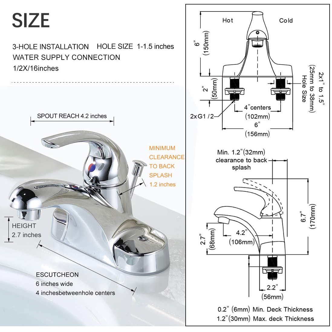 Rubinetto per bagno commerciale monocomando Rubinetti per lavabo per lavabo centerset da 4 pollici cromati senza piombo senza piombo