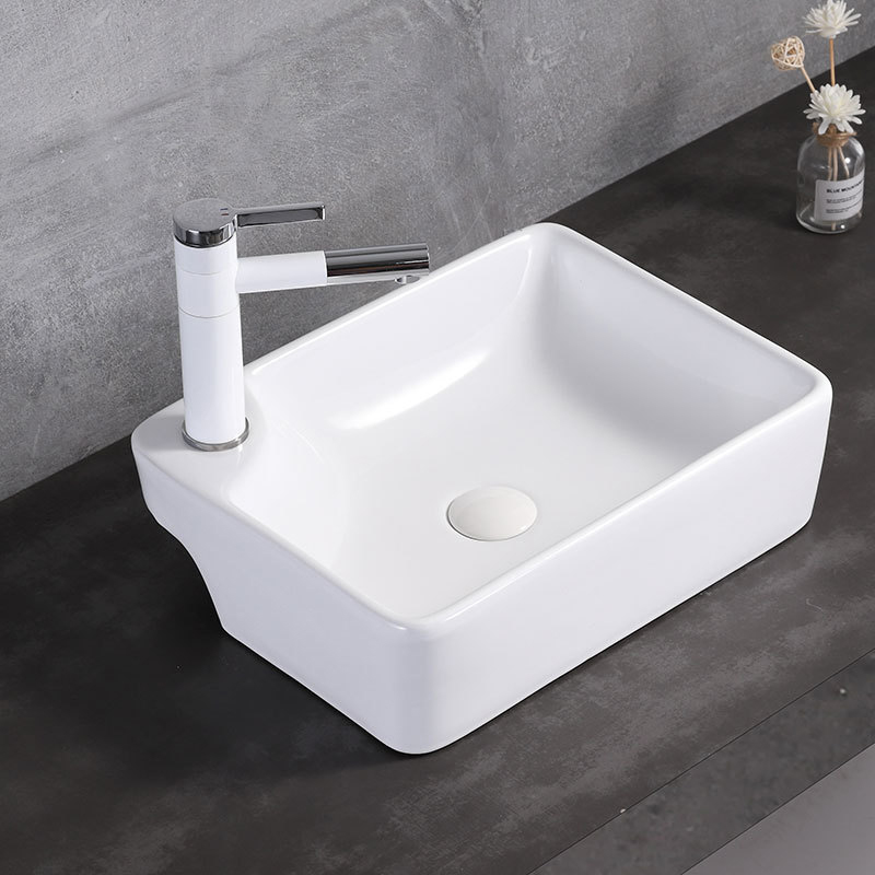 Lavandino da bagno con lavabo da appoggio rettangolare personalizzato in colore bianco smaltato