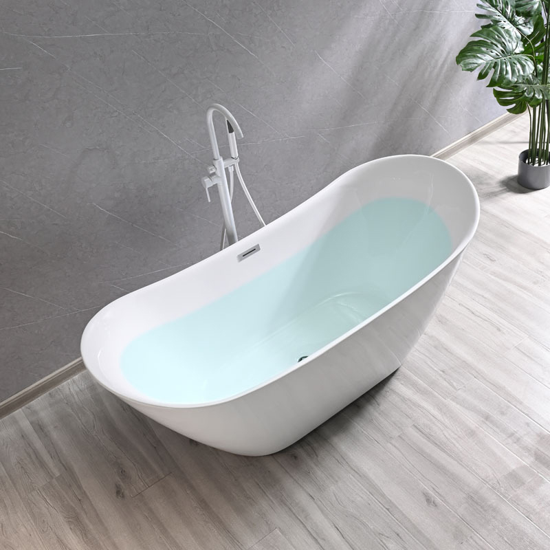 Riparazione facile Vasca da bagno indipendente in superficie solida acrilica pura da 1700 mm per appartamenti a forma di mezzaluna