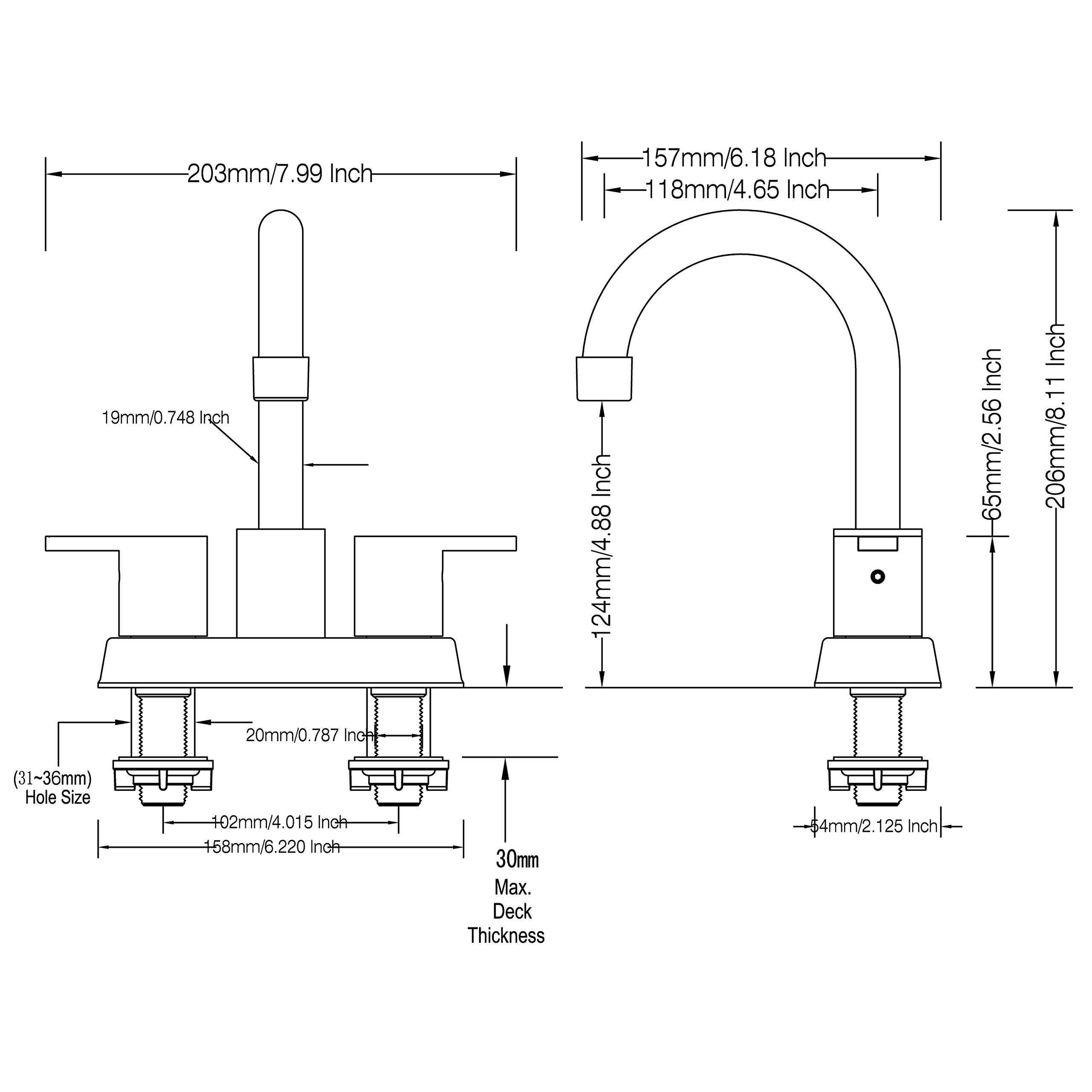 Rubinetto per lavabo da bagno diffuso Aquacubic con doppia maniglia in superficie cromata da 8 '