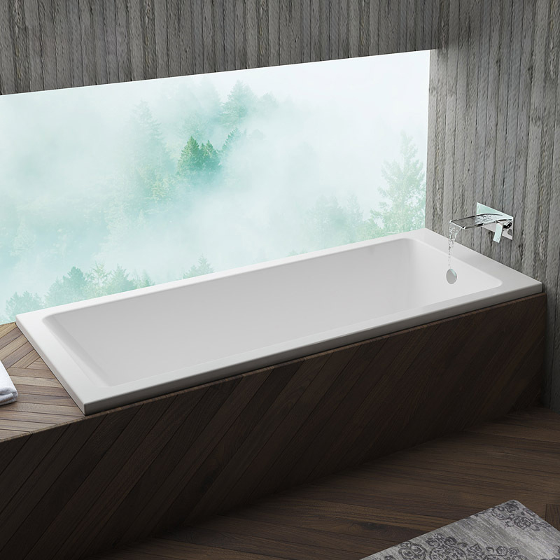 Vasca da bagno rettangolare in acrilico con scarico centrale semplice di alta qualità, vasca in superficie solida