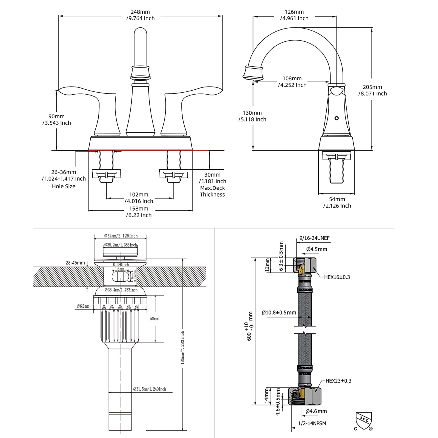 Rubinetto per lavabo a 2 maniglie con bocca girevole ad arco alto Aquacubic Rubinetto per lavandino del bagno in nichel spazzolato