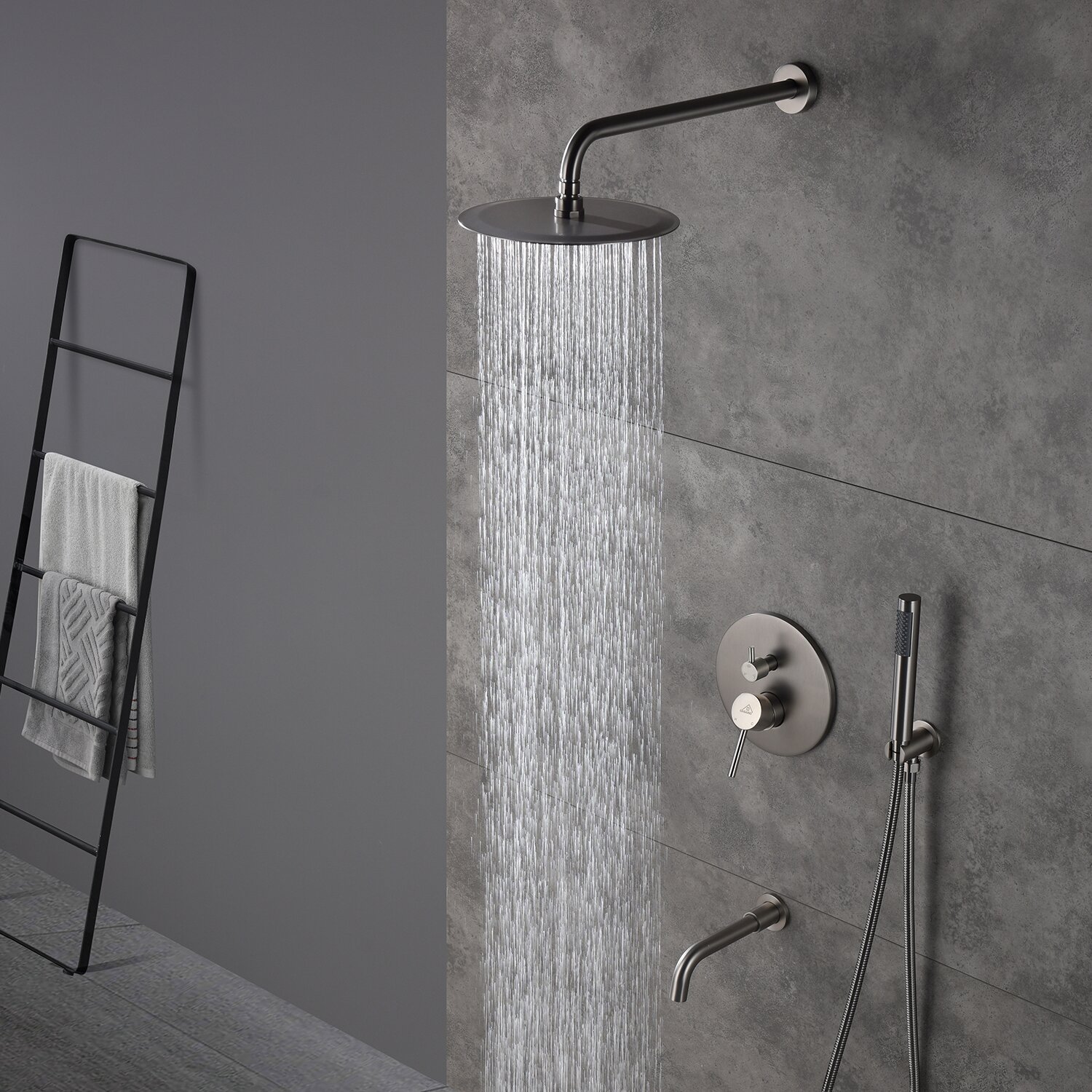 Set doccia Aquacubic Nero a parete Kit in ottone per bagno Set doccia a pioggia con getto a pioggia Set miscelatore