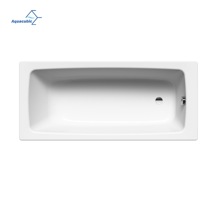Vasca da bagno rettangolare in acrilico con scarico centrale semplice di alta qualità, vasca in superficie solida
