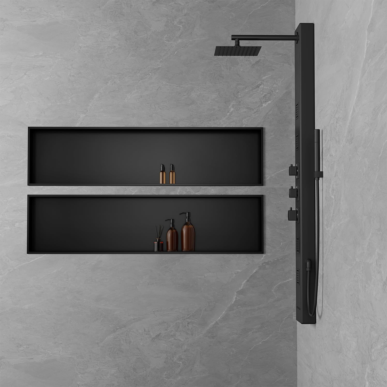 Vendita calda grande 48 pollici nero decorazione del bagno doccia da incasso nicchia nicchia in metallo