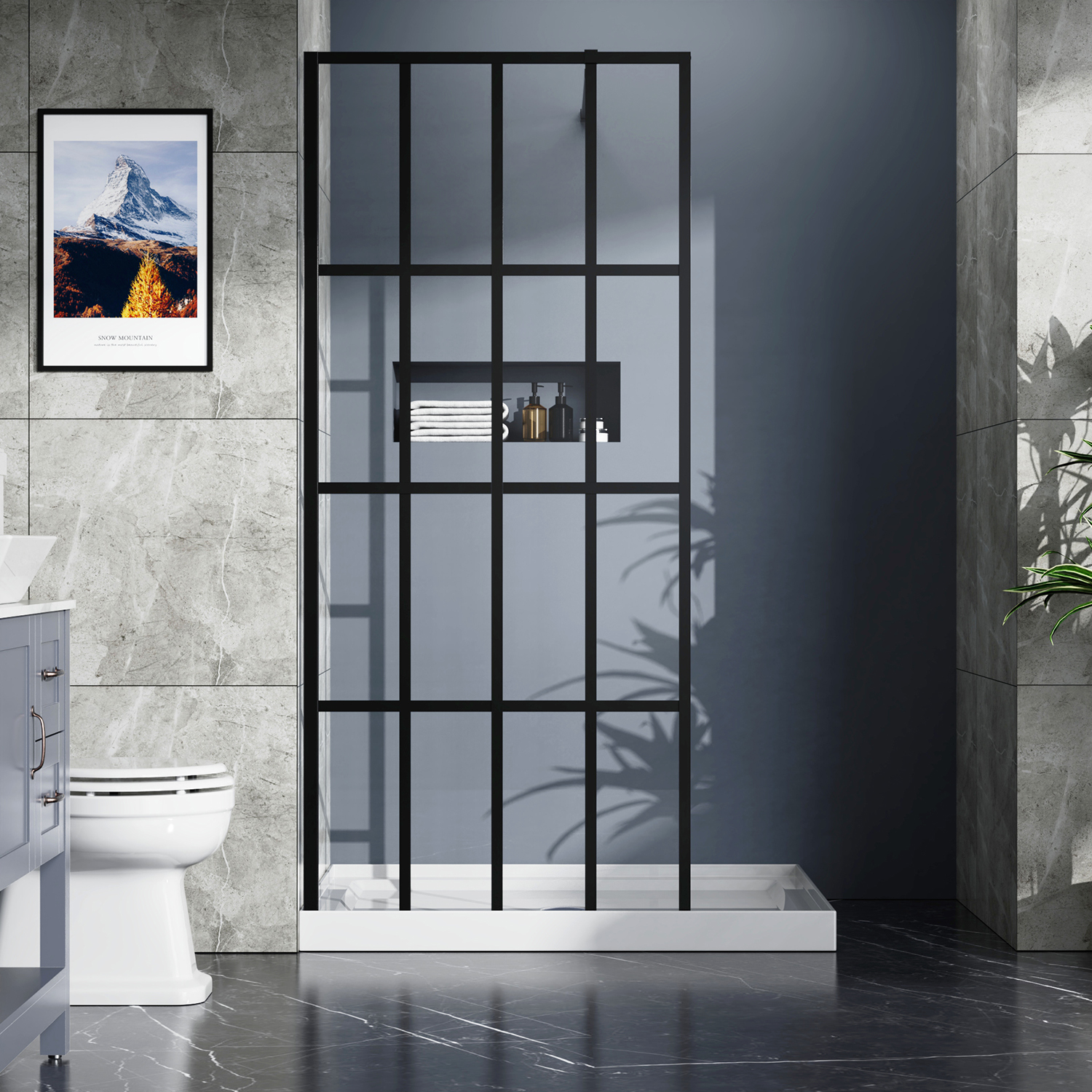 Design personalizzato Pannello singolo senza telaio da 8 mm Schermo da bagno nero singolo Porte doccia walk-in in vetro