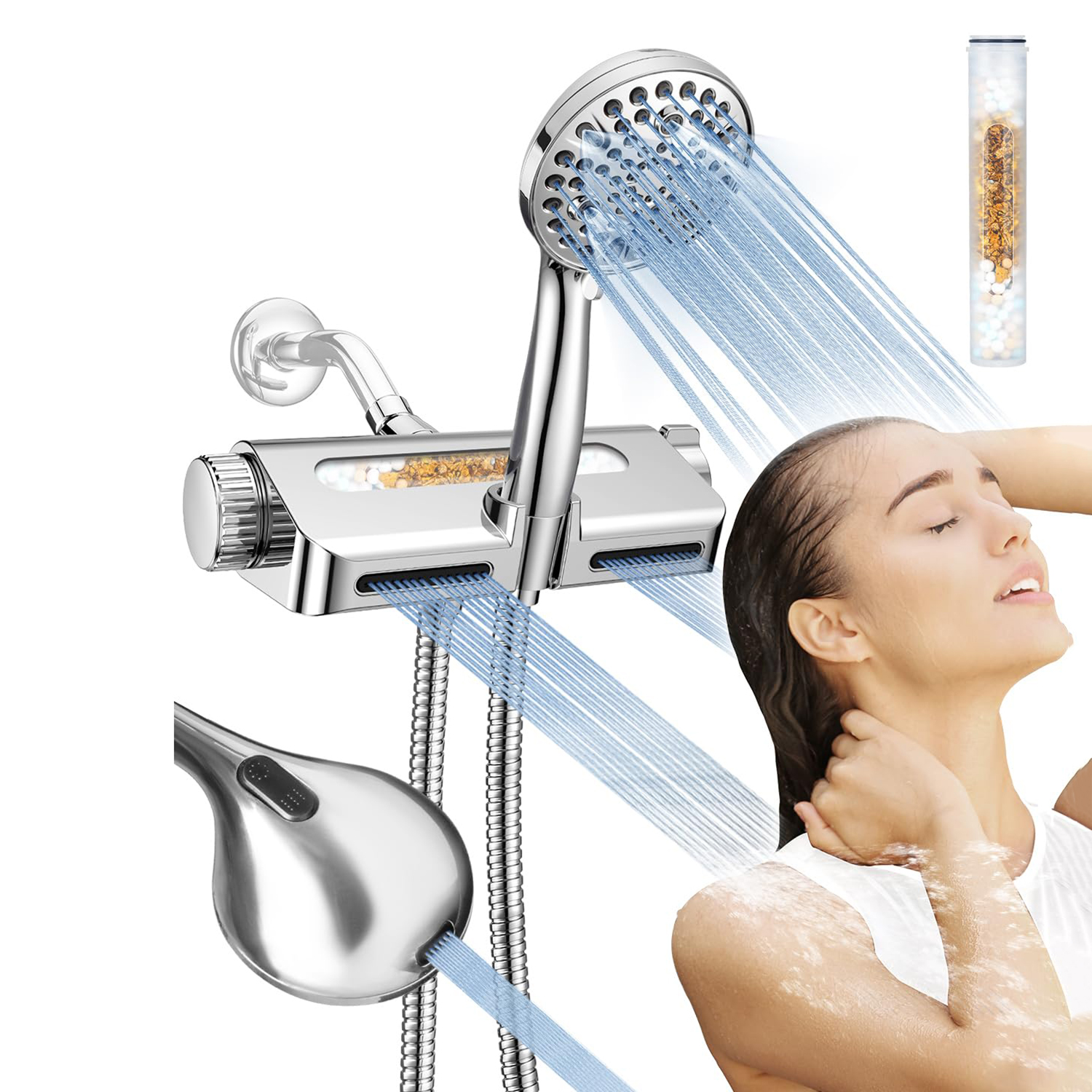 Doppio sistema spa 2 in 1 ad alta pressione con soffione doccia massaggiante e doccia a mano a 10 modalità