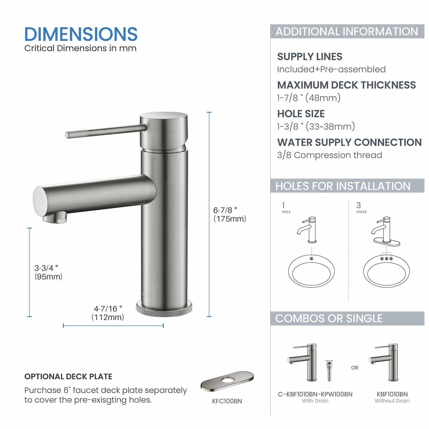 Rubinetto per bagno monoforo senza piombo spazzolato dal design unico