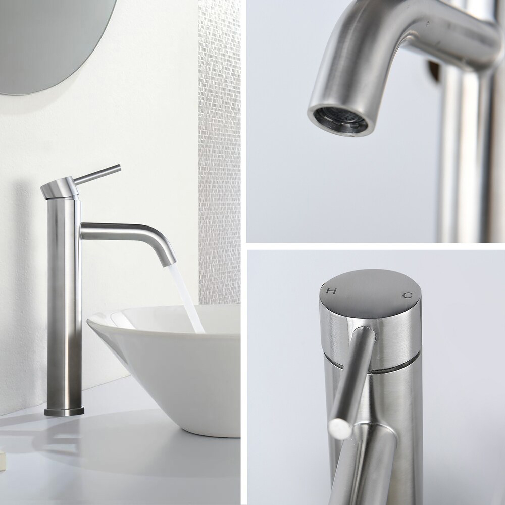 Rubinetto miscelatore lavabo alto per lavabo in acciaio inox con maniglia singola Aquacubic con scarico pop-up