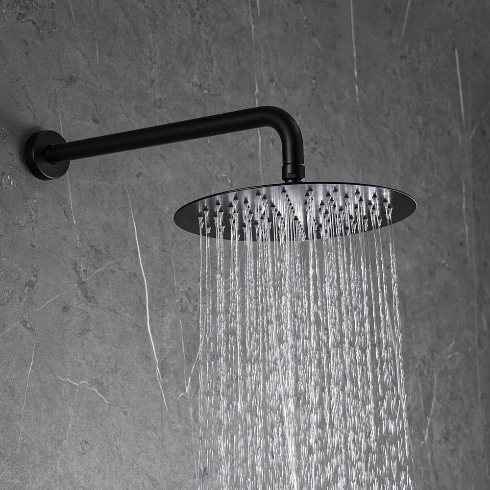 Rubinetto per doccia Aquacubic nero con doppia maniglia Set soffione doccia a pioggia rotondo da 10 'con doccetta