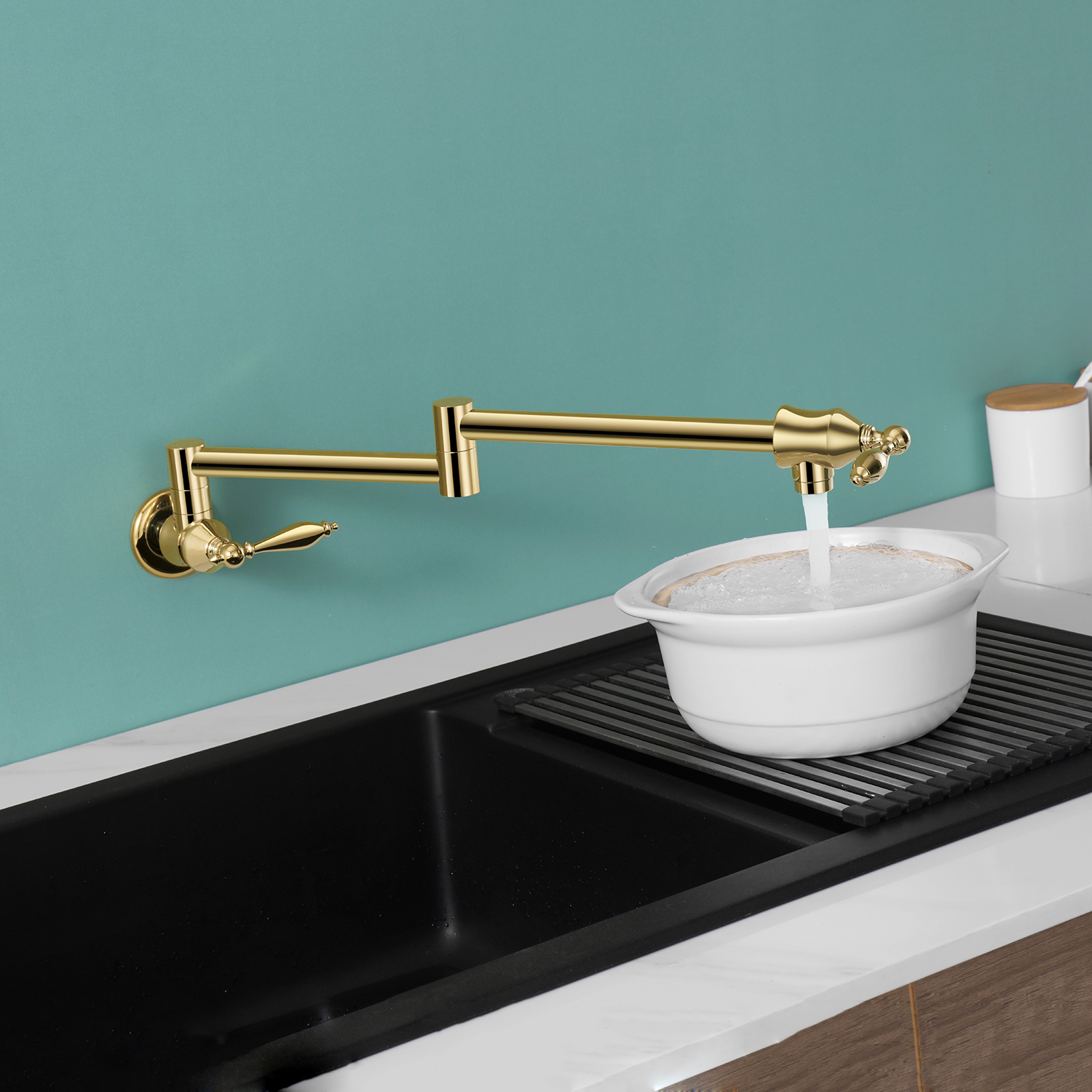 rubinetto da cucina a doppia parete da cucina, rubinetto da cucina a parete titanio oro, rubinetto da cucina in ottone da cucina a parete
