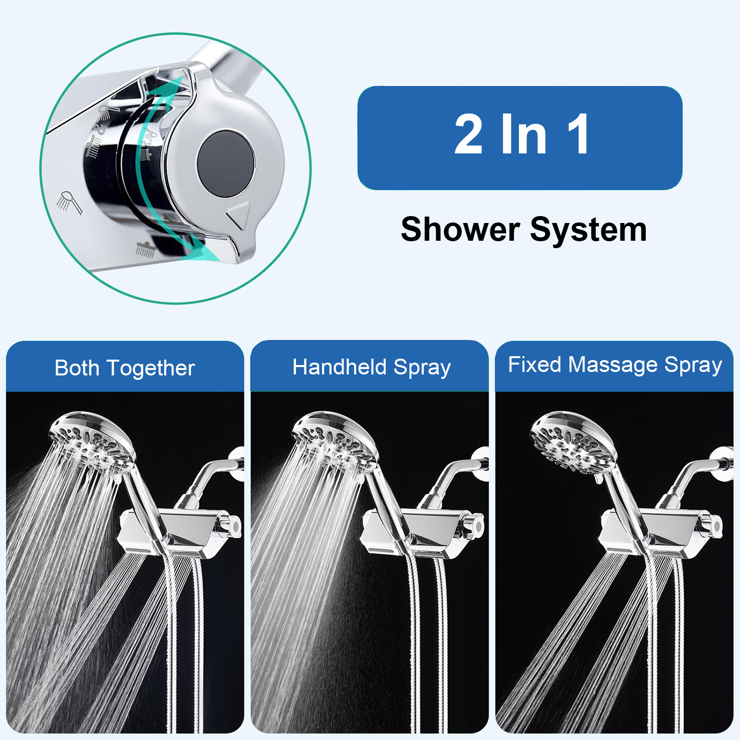 Doppio sistema spa 2 in 1 ad alta pressione con soffione doccia massaggiante e doccia a mano a 10 modalità