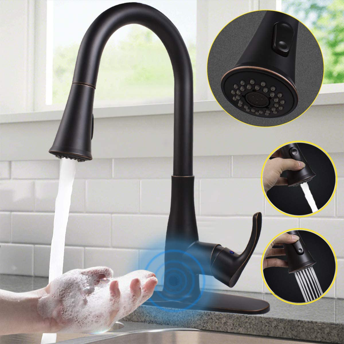 Aquacubic cUPC Rubinetti da cucina touchless Sensore di movimento Rubinetto per lavello da cucina automatico con spruzzatore a 2 funzioni