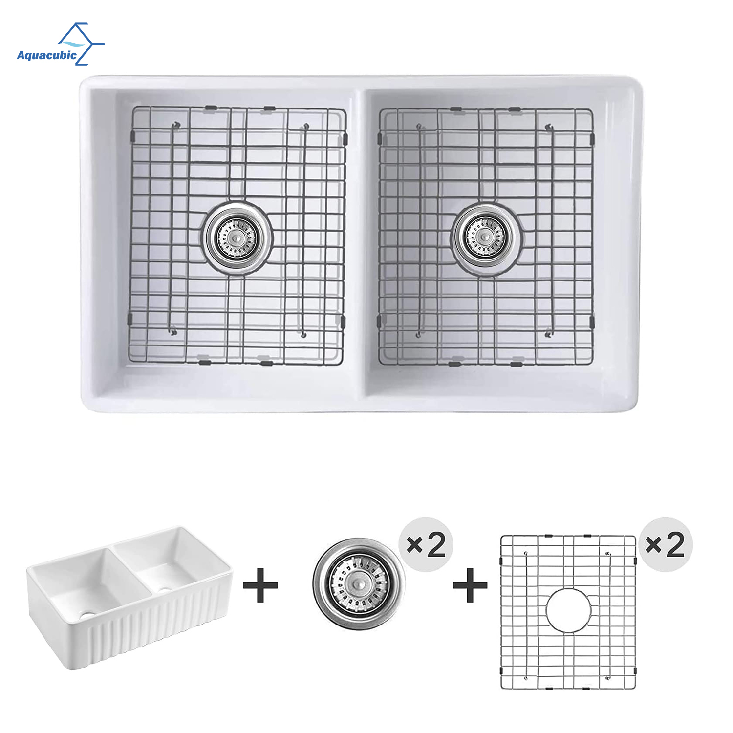 USA Stand Lavello da cucina in ceramica da 33 pollici per fattoria Lavello da cucina reversibile a doppia vasca con filtro