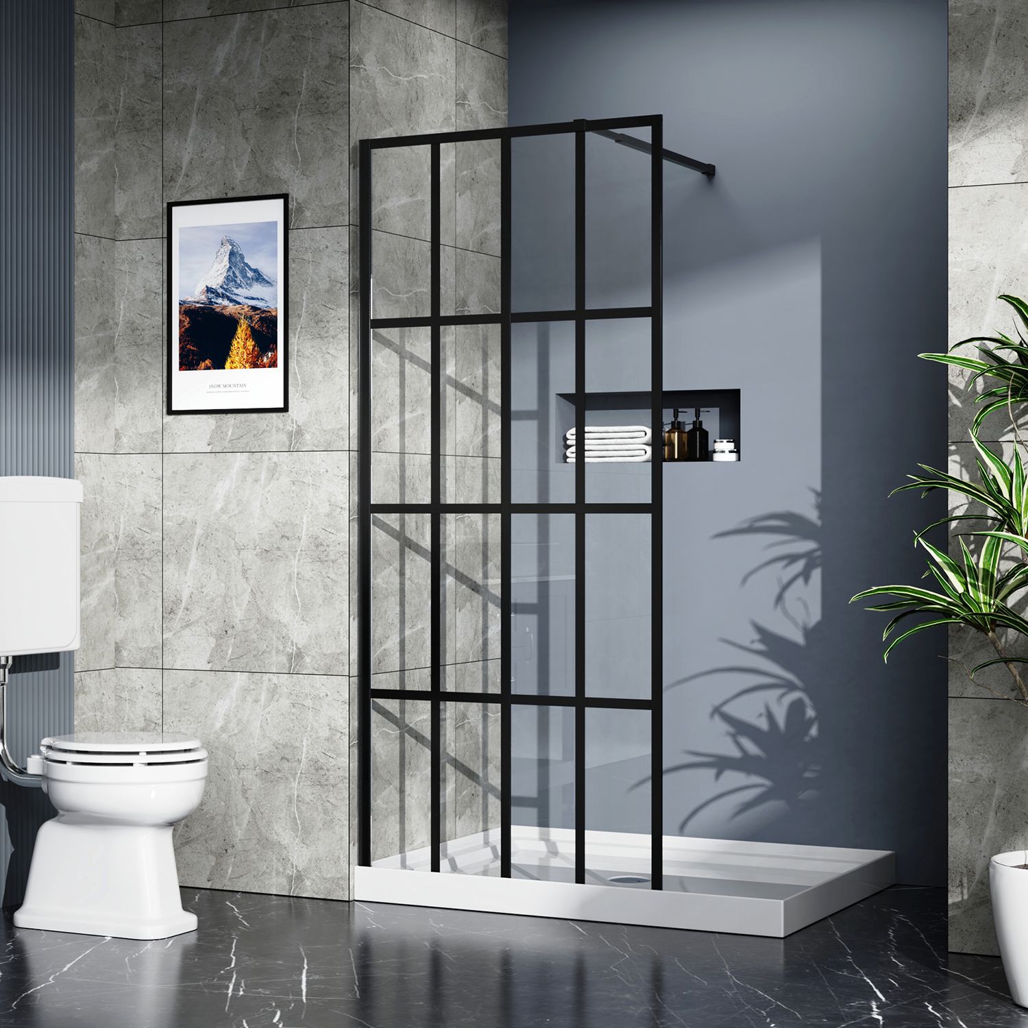 Design personalizzato Pannello singolo senza telaio da 8 mm Schermo da bagno nero singolo Porte doccia walk-in in vetro