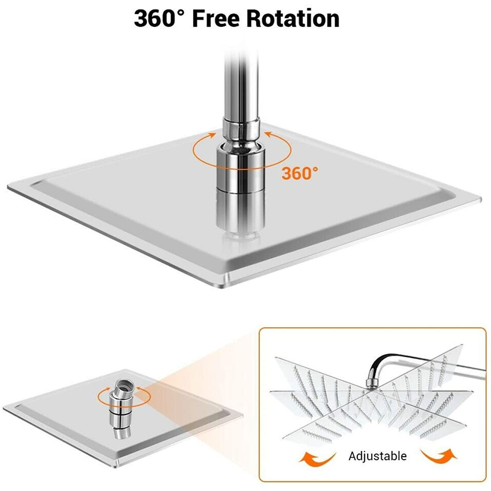 Soffione doccia a pioggia quadrato per bagno con design ultrasottile in acciaio inossidabile spazzolato nichel 304 a risparmio idrico