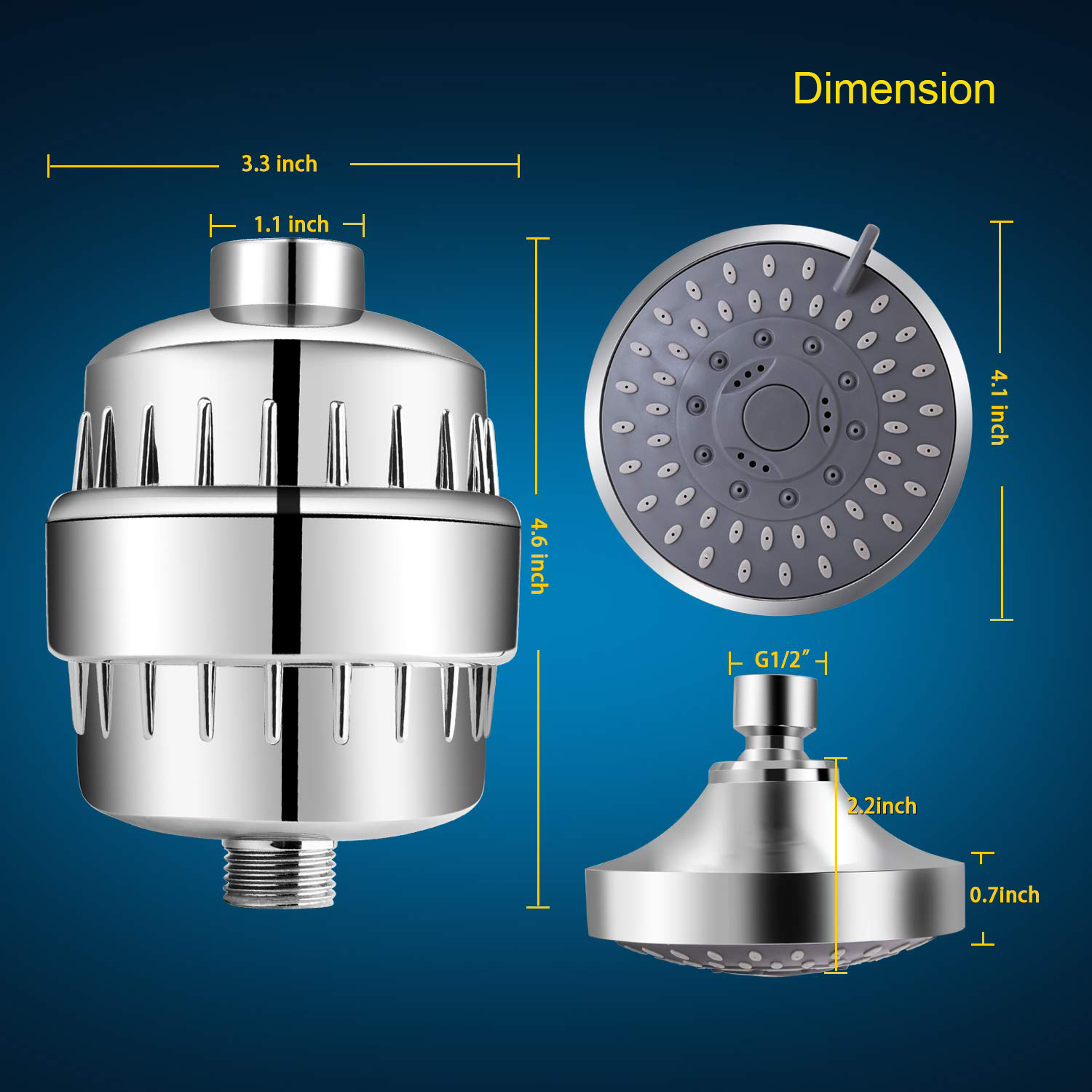 Soffione doccia e filtro doccia a 15 livelli combinati, soffione doccia filtrato ad alta pressione con 5 impostazioni di spruzzo con filtro addolcitore d'acqua