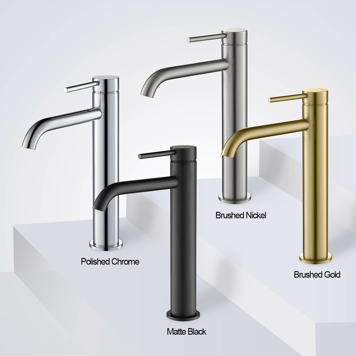 Rubinetto miscelatore lavabo alto per lavabo in acciaio inox con maniglia singola Aquacubic con scarico pop-up