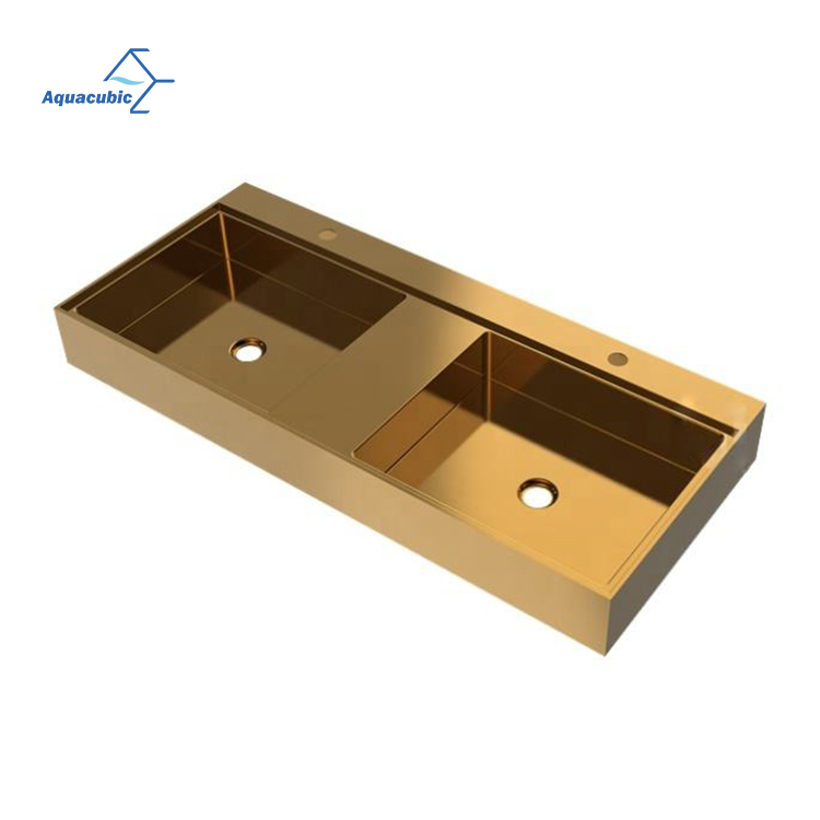 Lavandino da esterno per lavabo da bagno SS304 spazzolato oro dal design di lusso per hotel