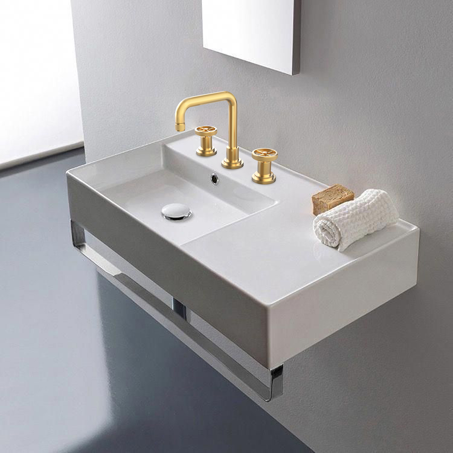 Rubinetto miscelatore lavabo a doppia maniglia diffuso da bagno moderno Aquacubic