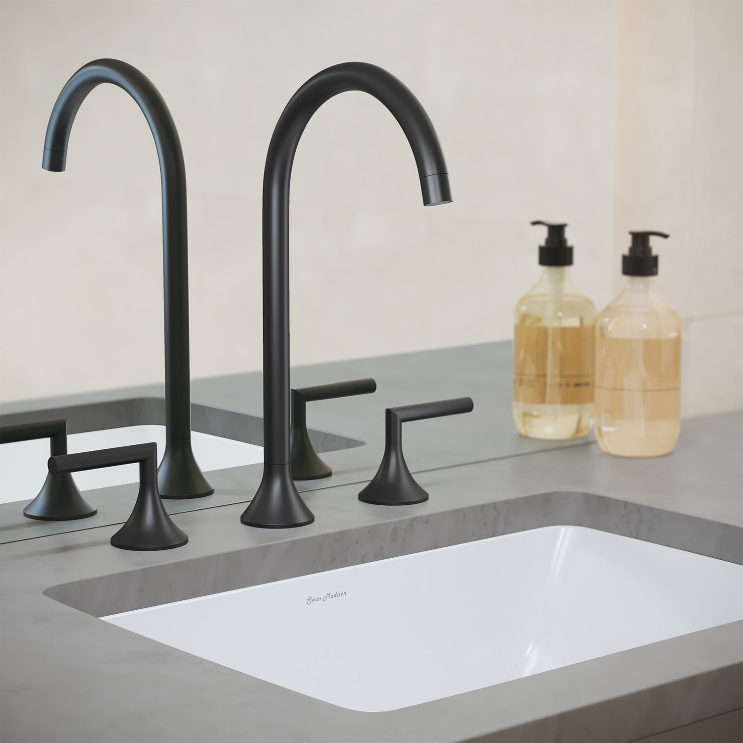 Rubinetto per lavabo Aquacubic ad arco alto CUPC Rubinetto per lavabo da bagno diffuso nero da 8 pollici