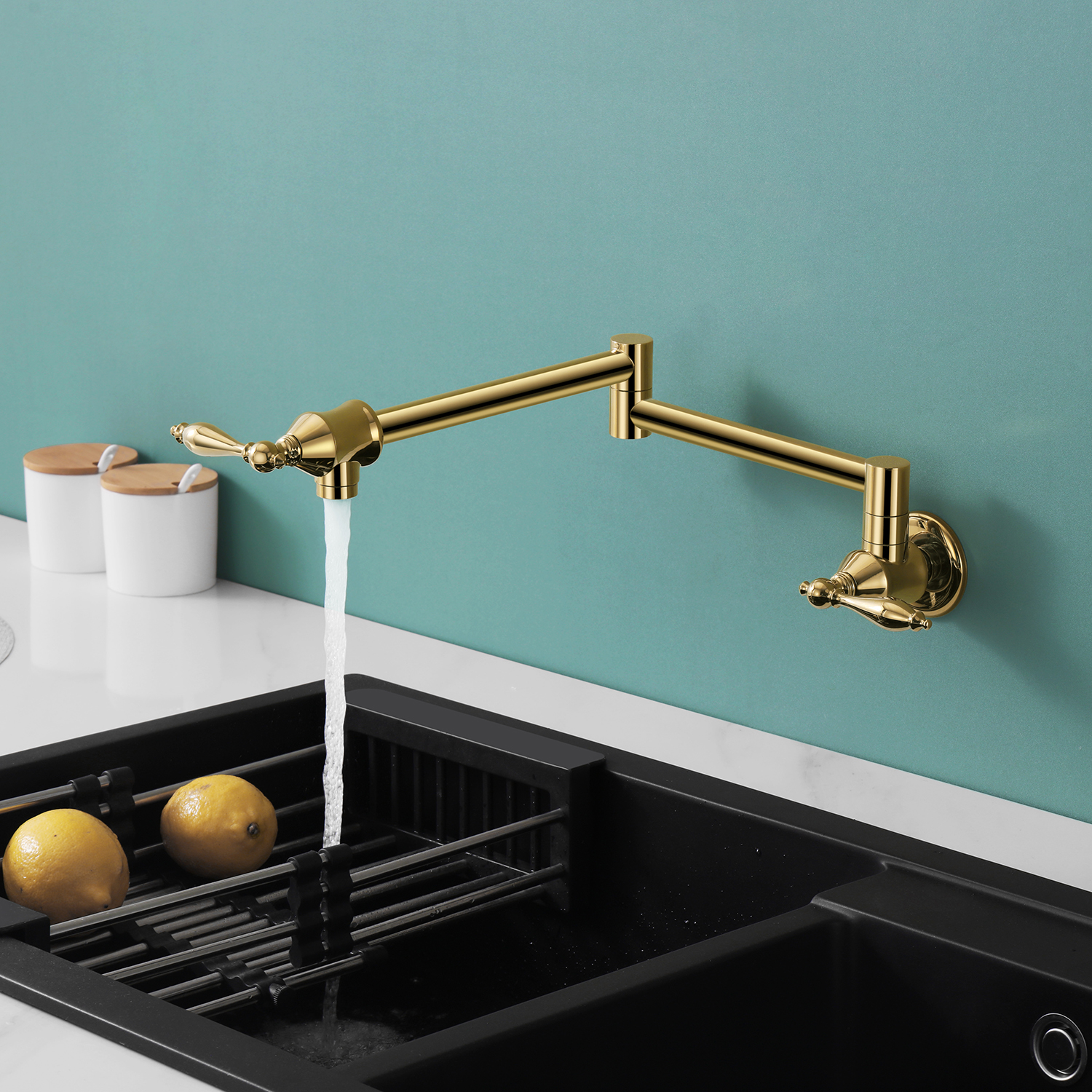 rubinetto da cucina a doppia parete da cucina, rubinetto da cucina a parete titanio oro, rubinetto da cucina in ottone da cucina a parete