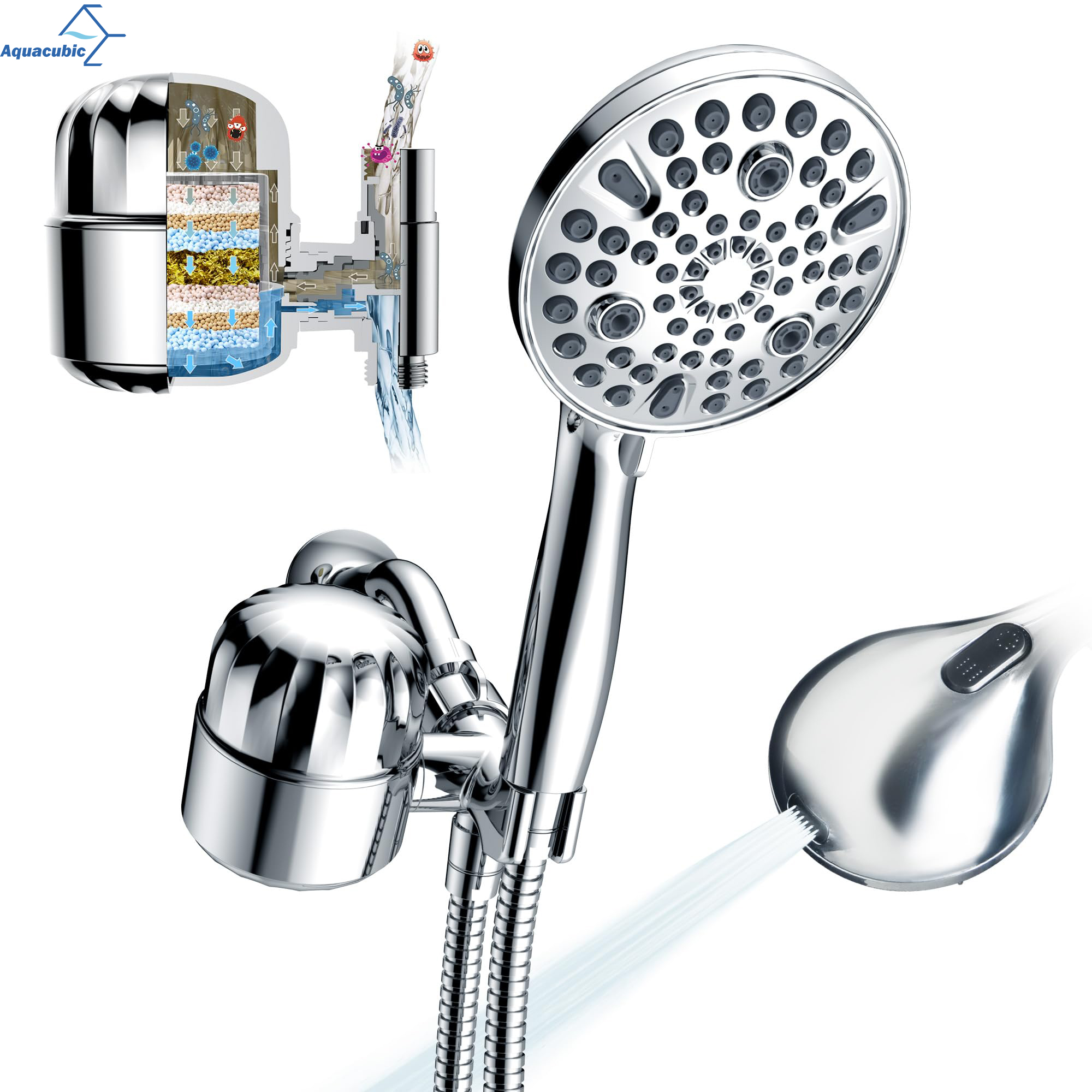 Soffione doccia portatile ad alta pressione CUPC con 10 impostazioni di modalità doccia con soffione doccia con funzione getto puntuale