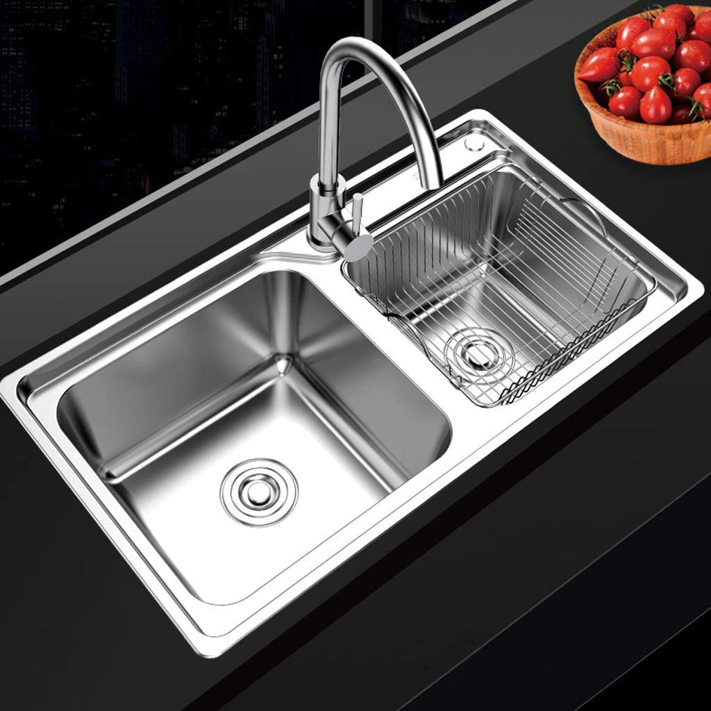 Hot in Sud America Lavello da cucina a doppia vasca 780 x 420 x 190 mm Lavello da cucina in acciaio inox stampato e trafilato a doppia vasca