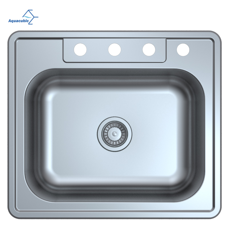 Lavello da cucina rettangolare a vasca singola in acciaio inox con montaggio dall'alto