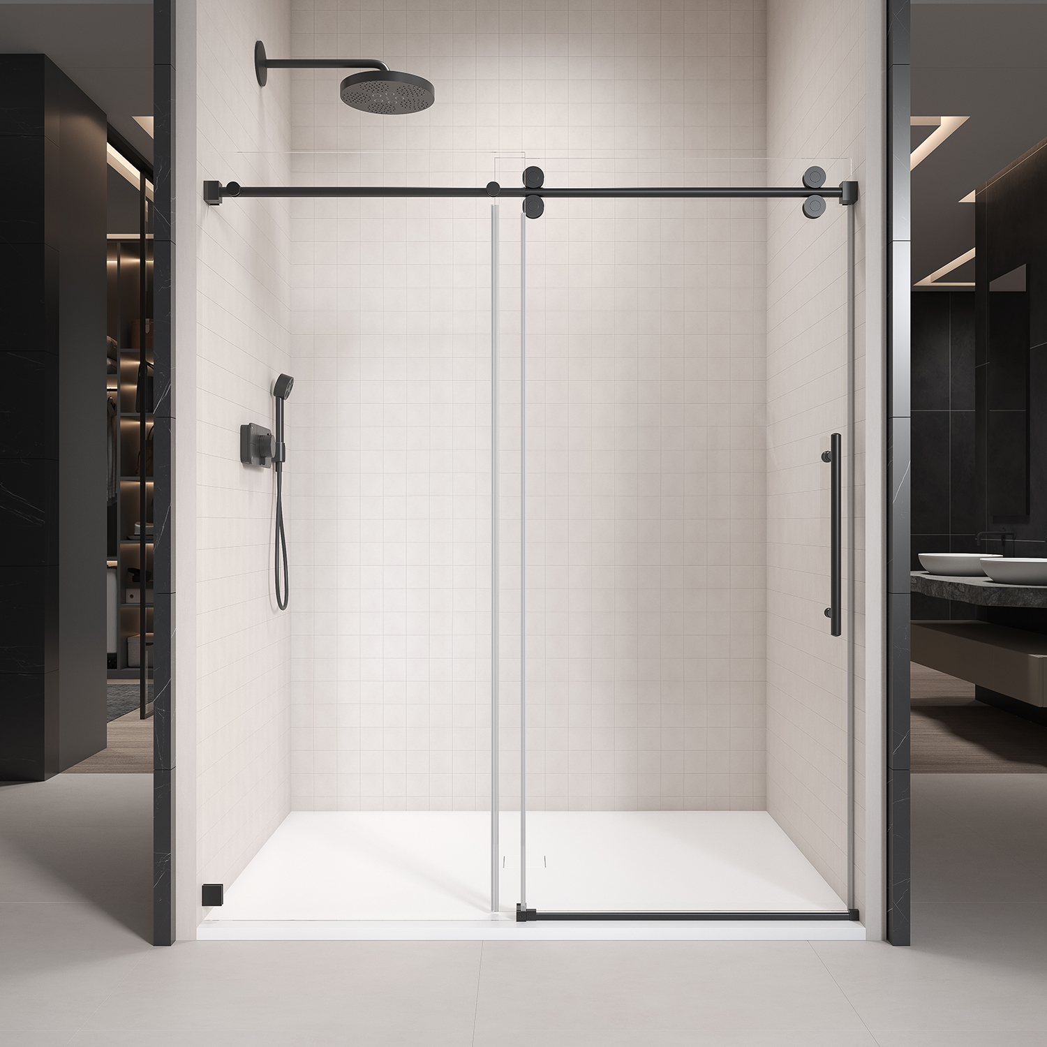 China Factory accessori per il bagno cabina doccia in vetro con porta scorrevole in acciaio inossidabile vetro temperato senza telaio