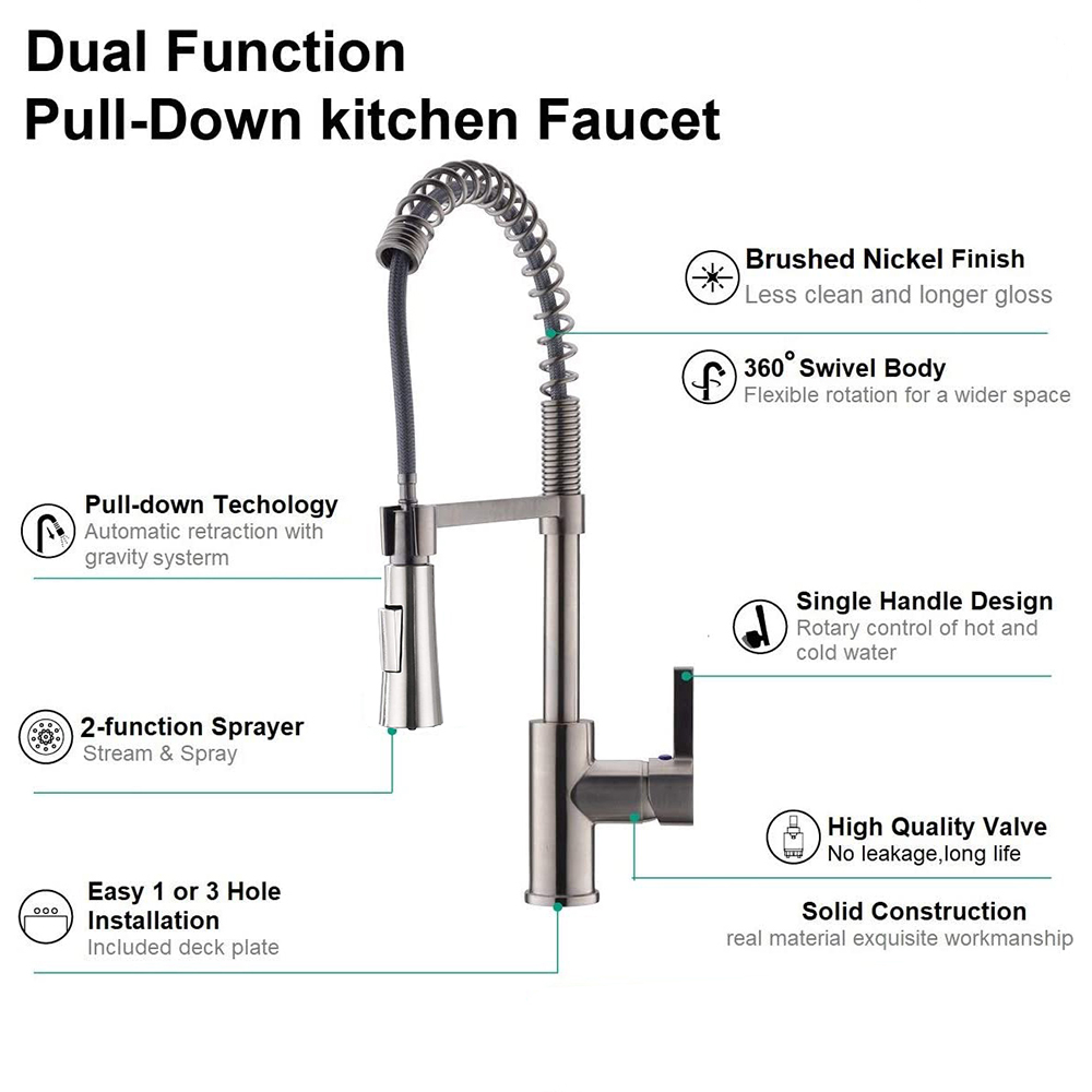 Rubinetto/rubinetto per lavello da cucina con molla estraibile in nichel spazzolato monocomando Aquacubic cUPC