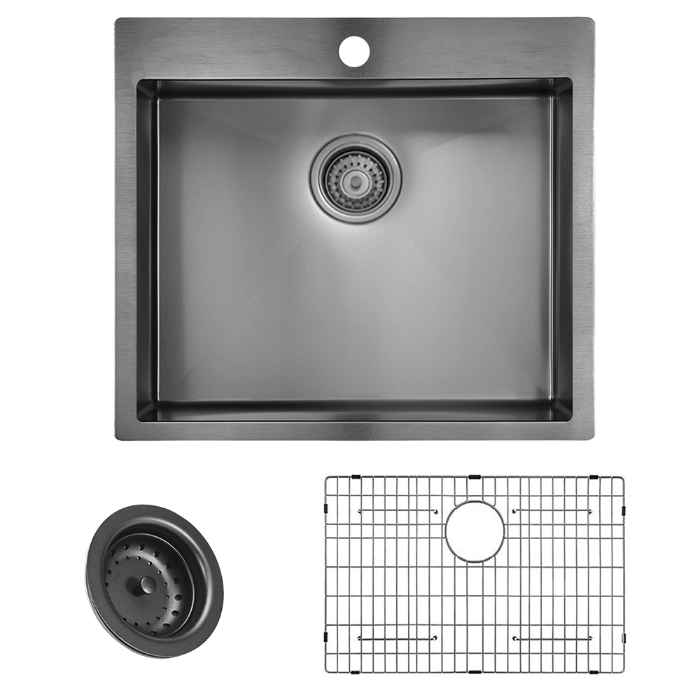 Lavello da cucina fatto a mano da 25 pollici in acciaio inossidabile Nano Black Topmount a doppio montaggio