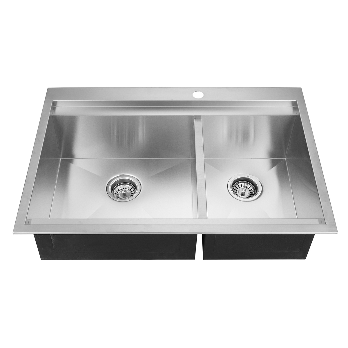 Lavello da cucina a doppia vasca realizzato a mano in acciaio inossidabile bianco argenteo con sporgenza