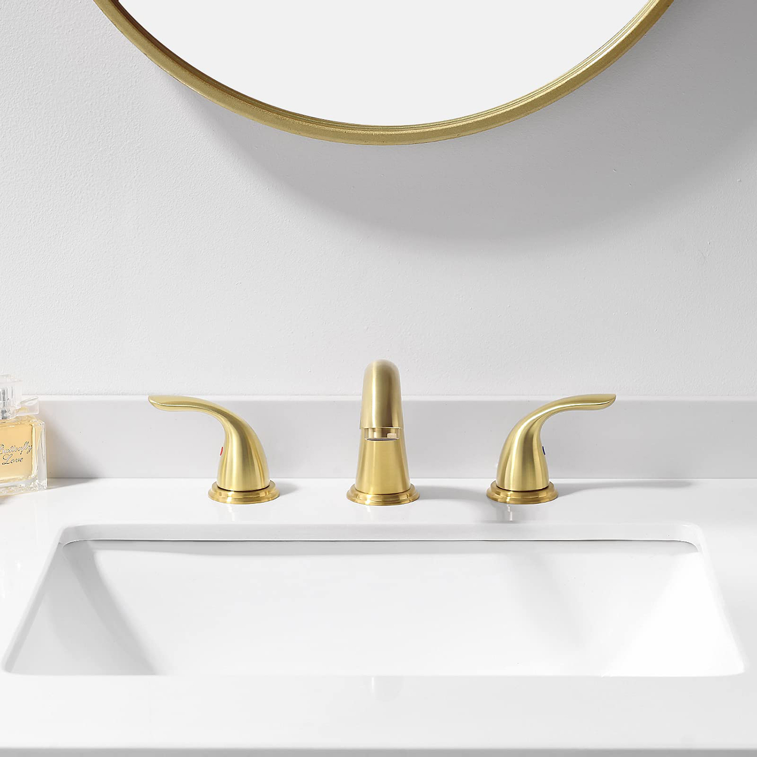 Rubinetto per lavabo a tre fori a tre fori con doppia maniglia in stile americano spazzolato dorato Aquacubic