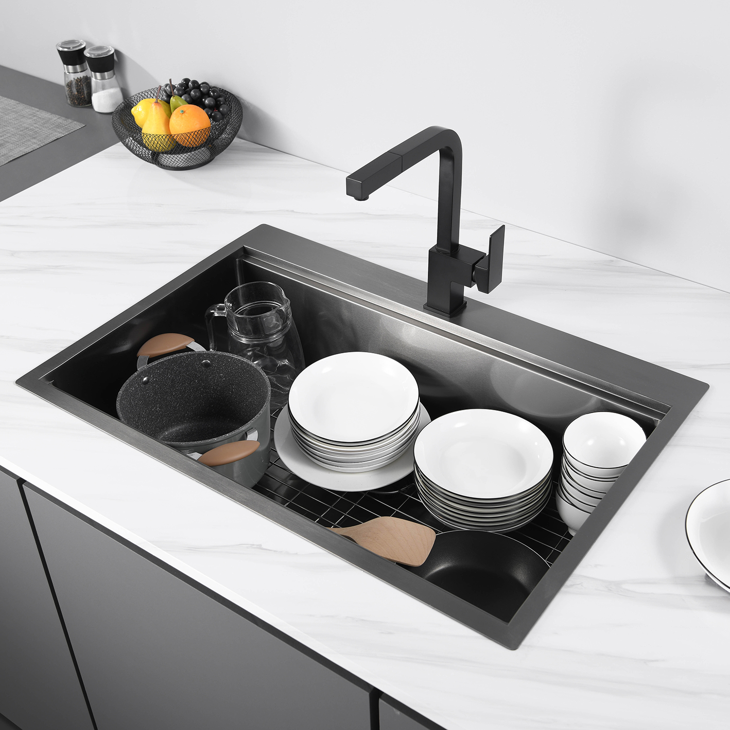 Lavello da cucina drop-in in acciaio inossidabile 304 nero canna di fucile all'ingrosso con accessori