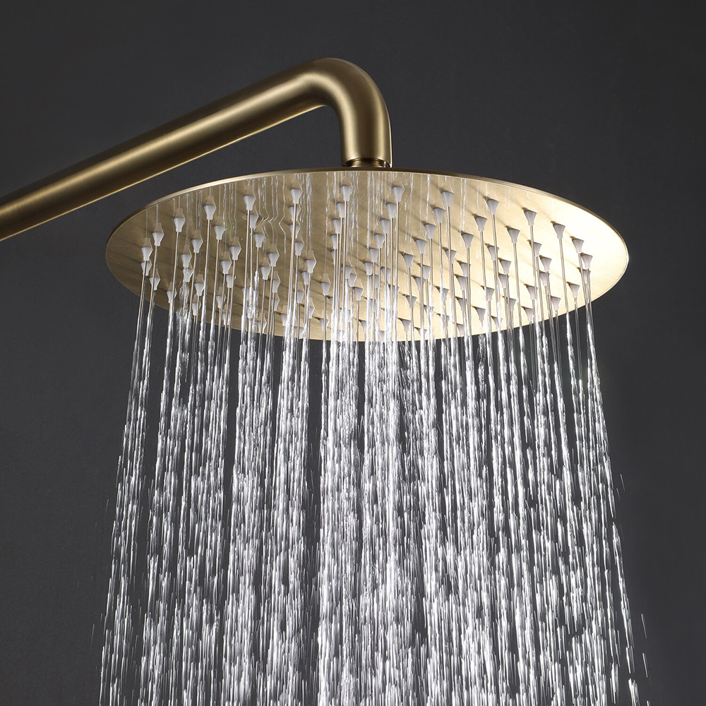 Set di rubinetti per doccia a doppia maniglia in oro spazzolato Aquacubic Soffione doccia a pioggia da 10 ' con spruzzatore per doccia a mano