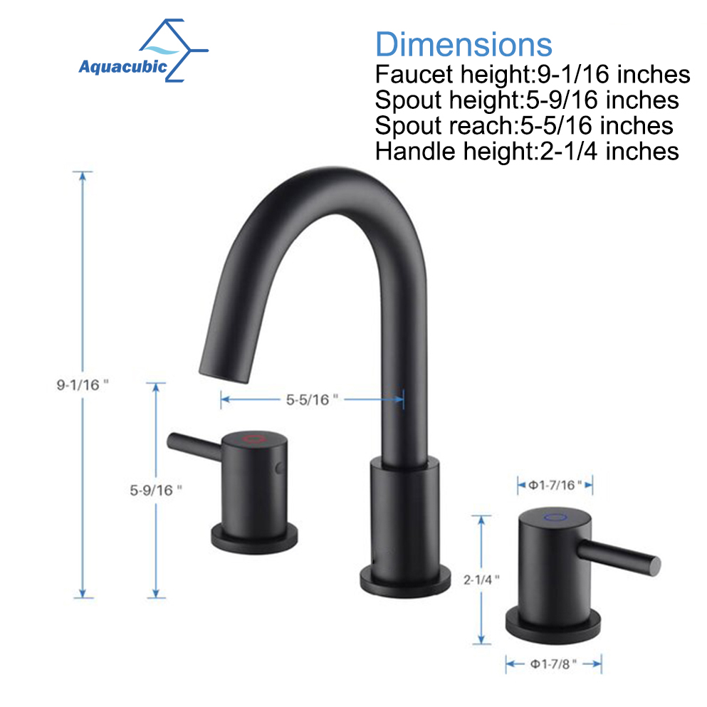 Aquacubic cUPC Rubinetto per bagno nero opaco diffuso da 8 pollici a 3 fori con arco basso a 2 maniglie