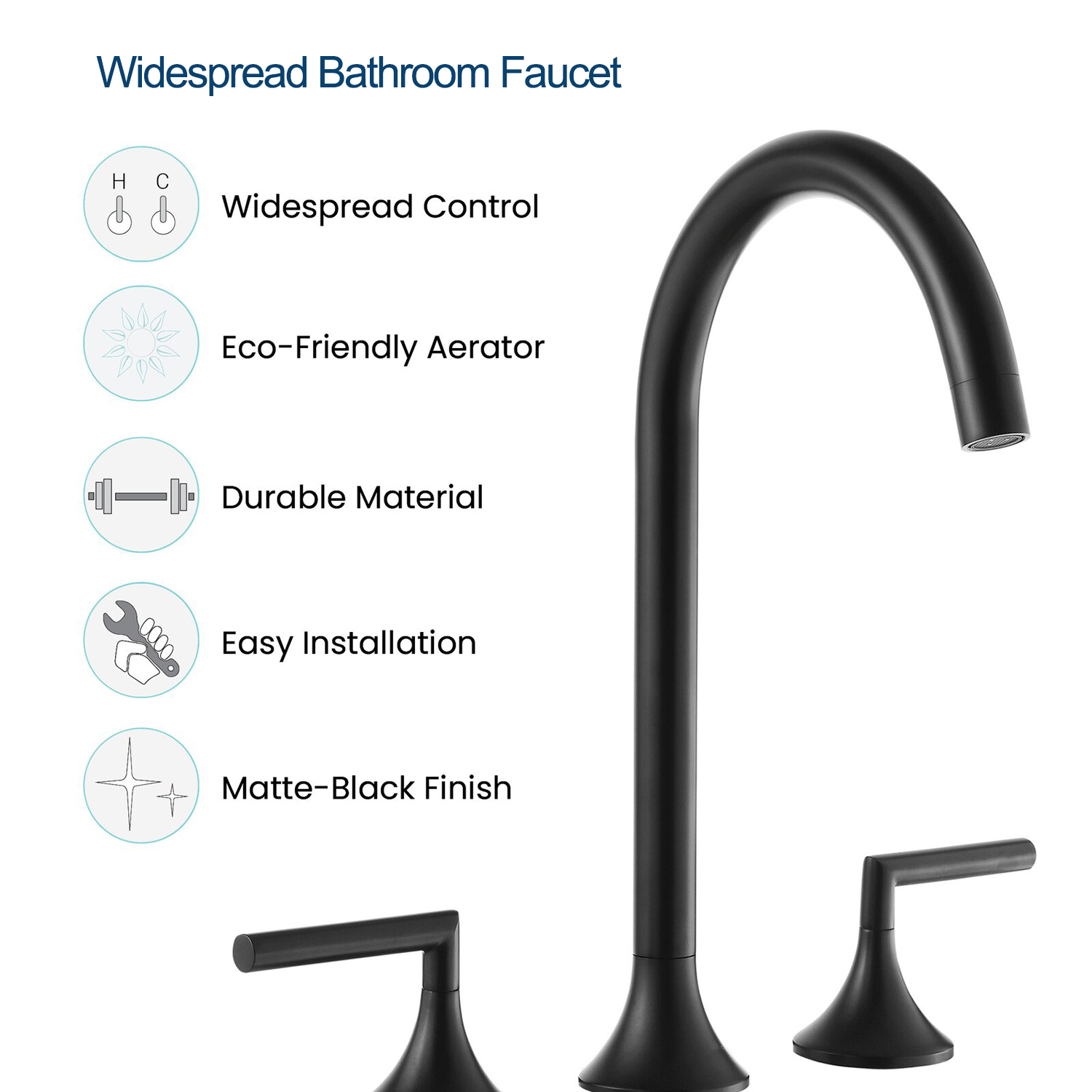 Rubinetto per lavabo Aquacubic ad arco alto CUPC Rubinetto per lavabo da bagno diffuso nero da 8 pollici