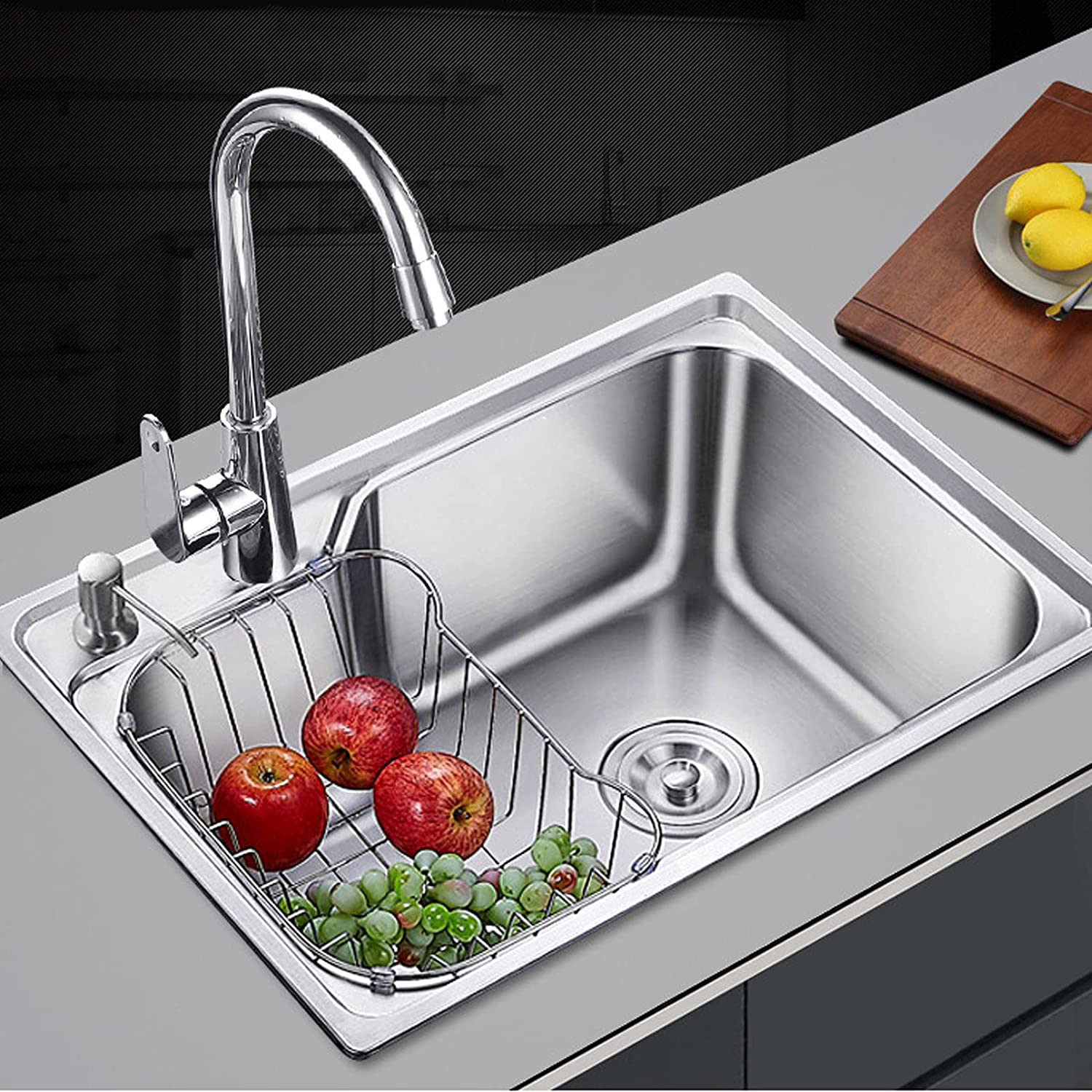 Lavello da cucina in acciaio inox stampato/imbutito a vasca singola Hot South America SUS 201 da 580 x 440 x 200 mm